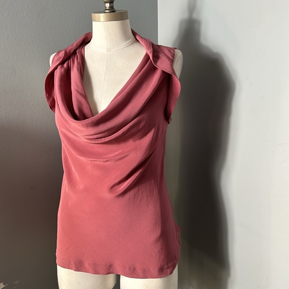 J. Crew Silk Rose Color Pink Women's Elegant Cowl Neck Sleeveless Solid Blouse S - Picture 3 of 8